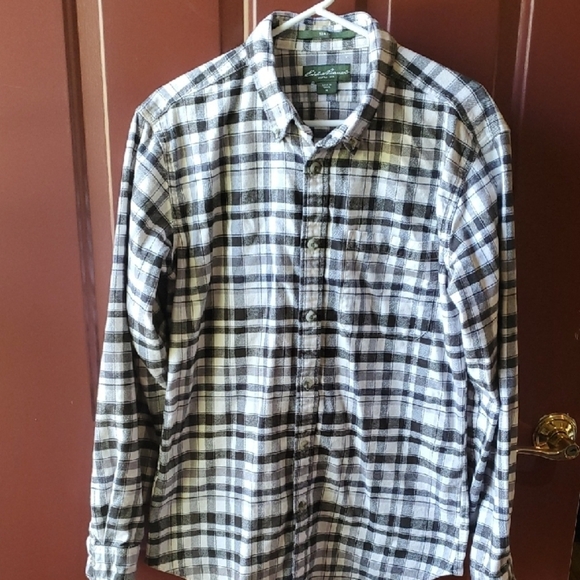 Eddie Bauer Black and White Casual Flannel Shirt Slim Fit Medium - Picture 1 of 10